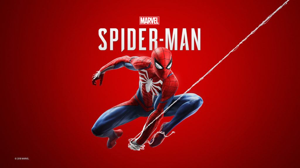 L'image montre le superhéros nommé Spider-Man qui se balance avec une toile d'araignée dans sa main avec un arrière plan rouge avec un dégradé noir.
